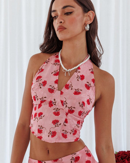 Pink Halterneck Top Floral