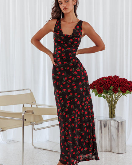 Black Cowl Neck Maxi Dress Print