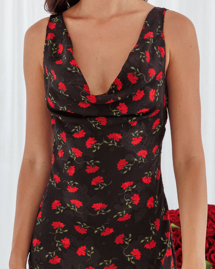 Black Cowl Neck Maxi Dress Print