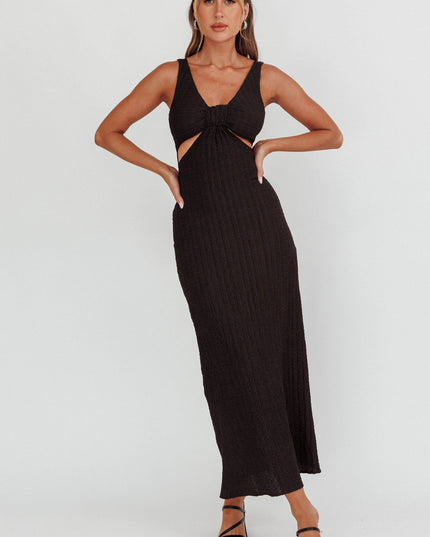 Black Cut-Out Textured Maxi Dress