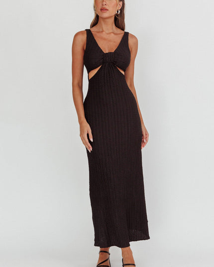 Black Cut-Out Textured Maxi Dress