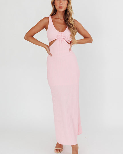 Pink Cut-Out Textured Maxi Dress