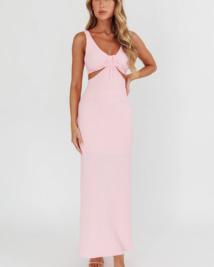 Pink Cut-Out Textured Maxi Dress