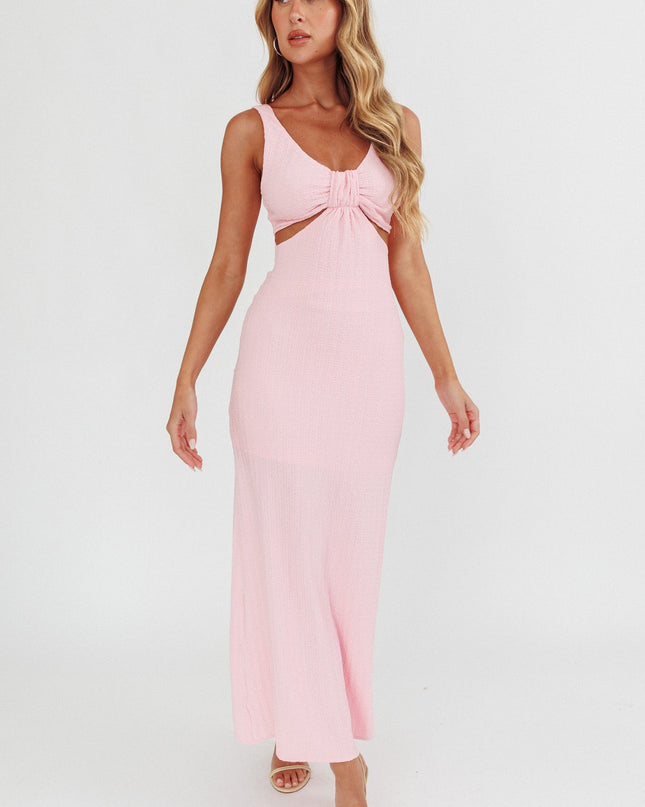 Pink Cut-Out Textured Maxi Dress