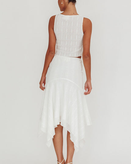 White Square Hem Midi Skirt