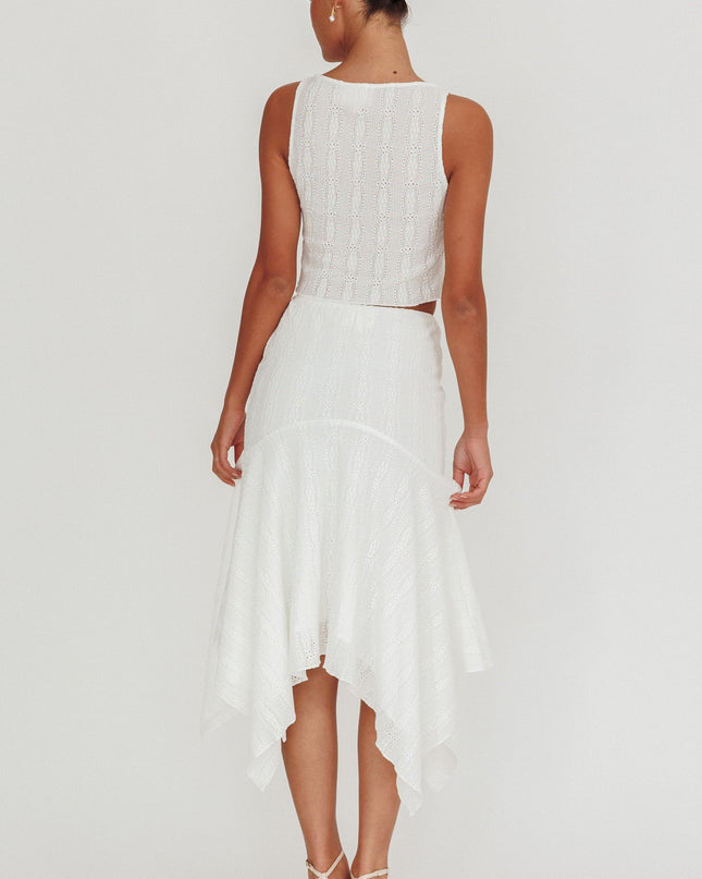 White Square Hem Midi Skirt