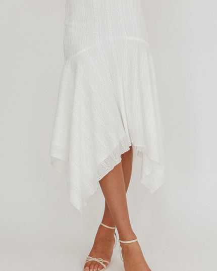 White Square Hem Midi Skirt