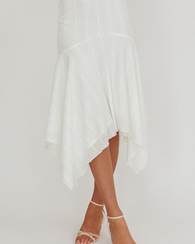 White Square Hem Midi Skirt