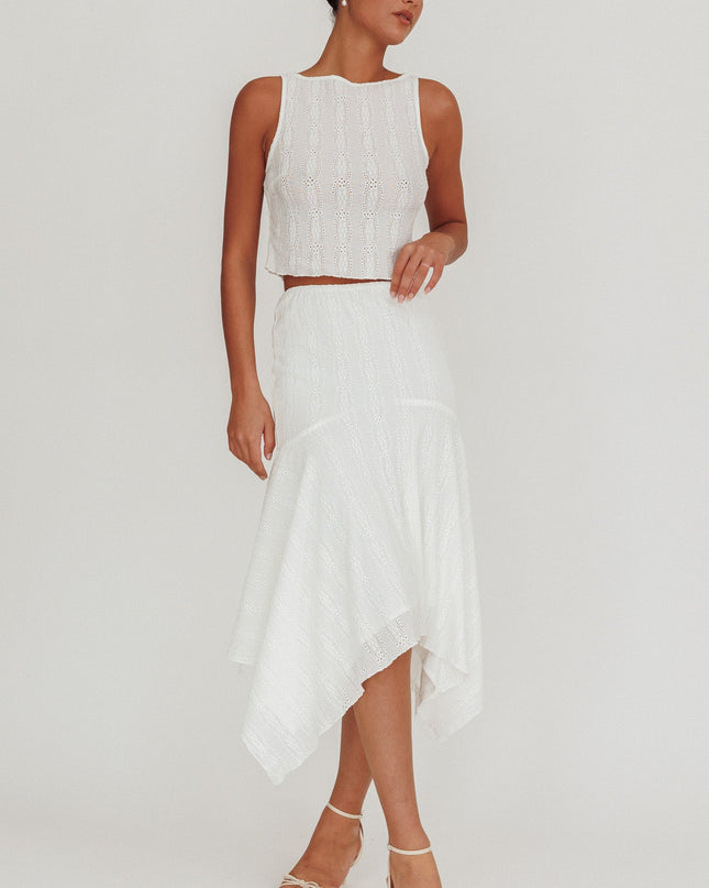 White Square Hem Midi Skirt