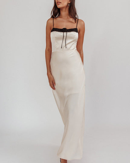 Oyster Gathered Bow Neckline Maxi Dress