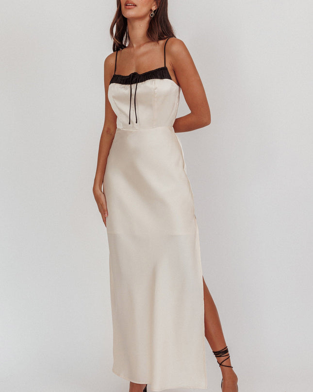 Oyster Gathered Bow Neckline Maxi Dress