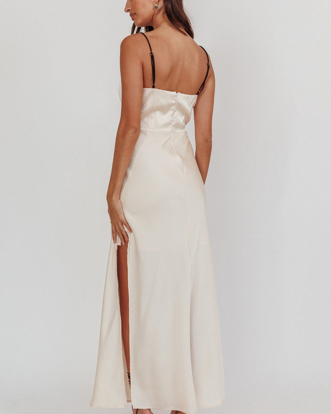 Oyster Gathered Bow Neckline Maxi Dress