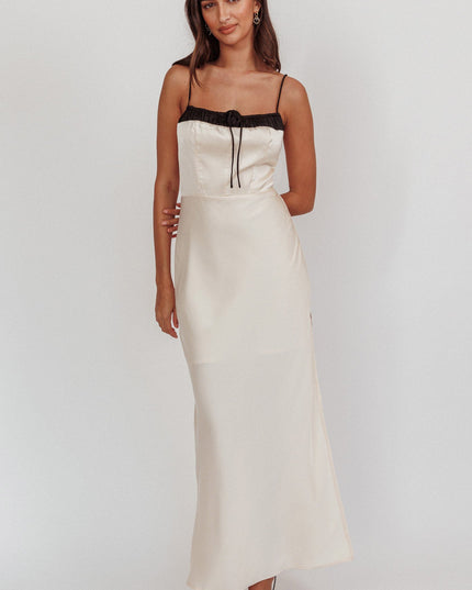 Oyster Gathered Bow Neckline Maxi Dress