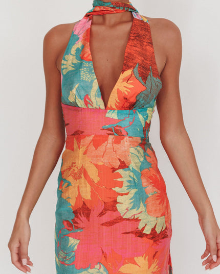 Pink Backless Halter Maxi Dress Floral