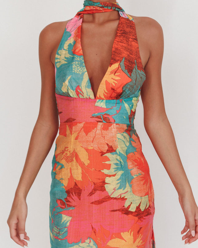 Pink Backless Halter Maxi Dress Floral