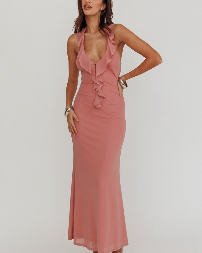Rose Ruffle Halterneck Maxi Dress