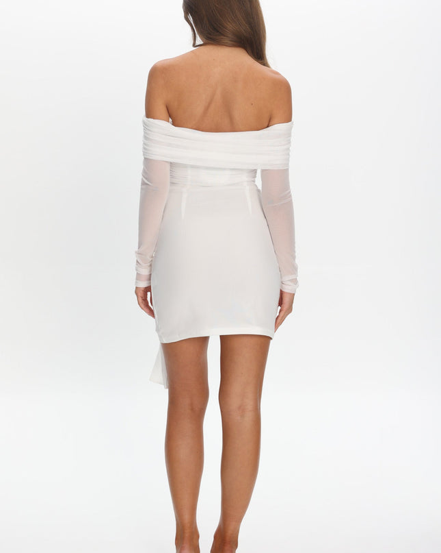 White Off Shoulder Waist Tie Mini Dress