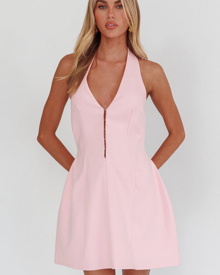 Pink Halter Neck Mini Dress