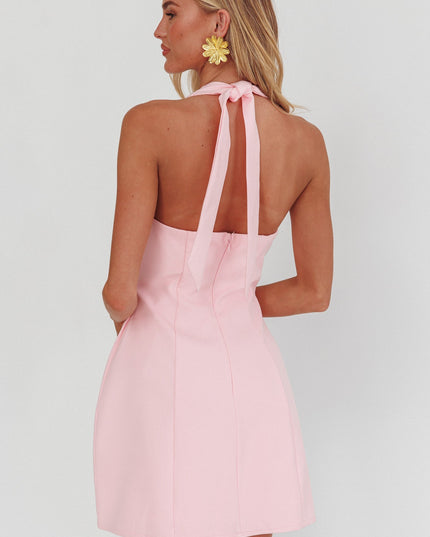 Pink Halter Neck Mini Dress