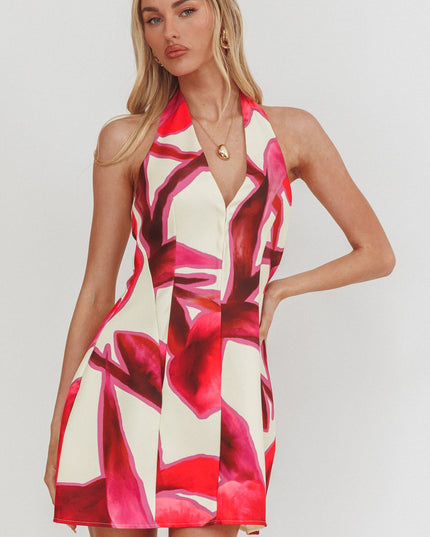 Red Halter Neck Mini Dress Print