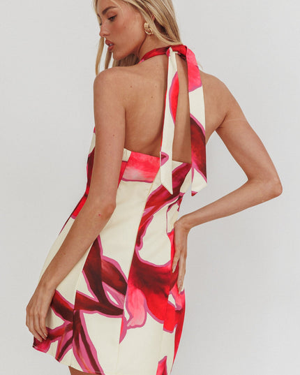 Red Halter Neck Mini Dress Print