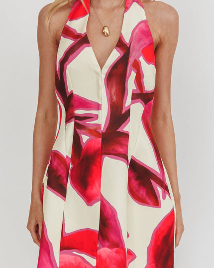 Red Halter Neck Mini Dress Print