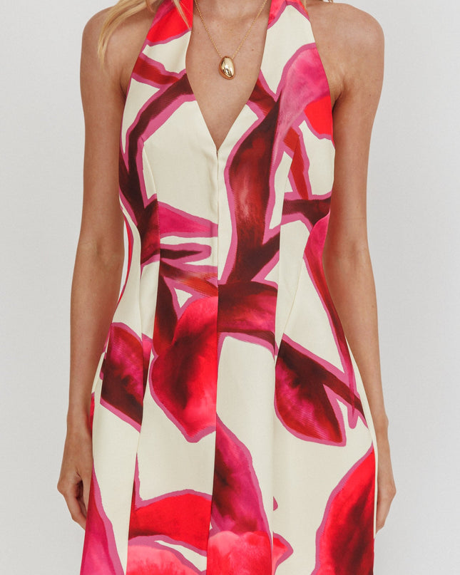 Red Halter Neck Mini Dress Print