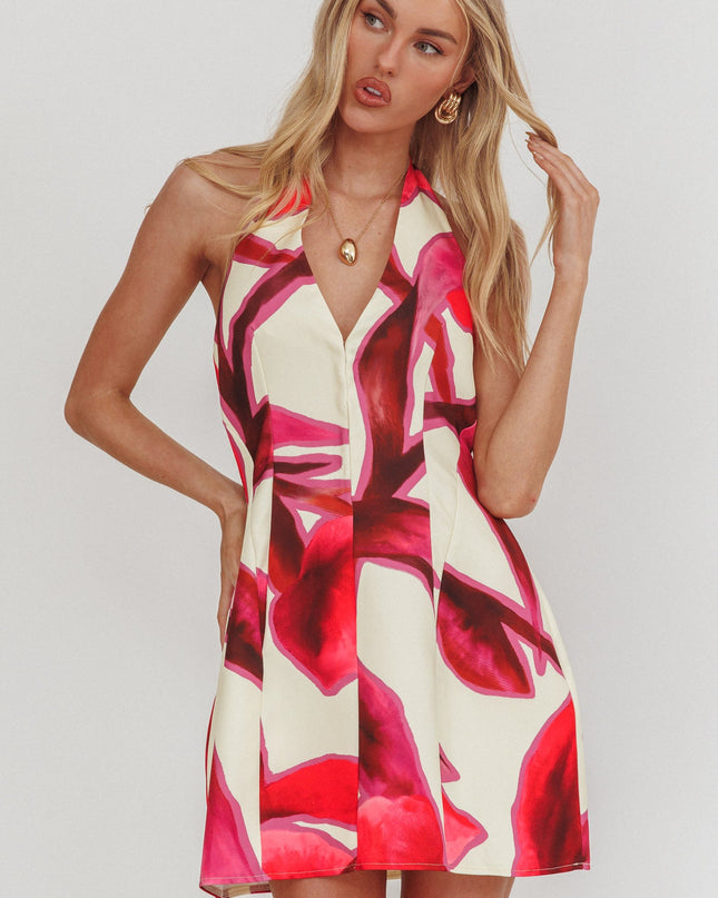 Red Halter Neck Mini Dress Print