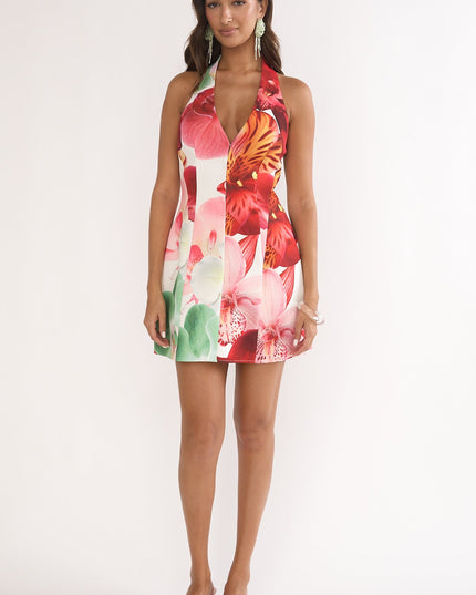 Floral Halter Neck Mini Dress Print