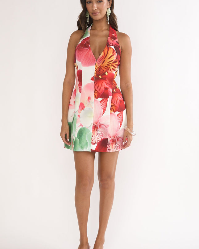 Floral Halter Neck Mini Dress Print