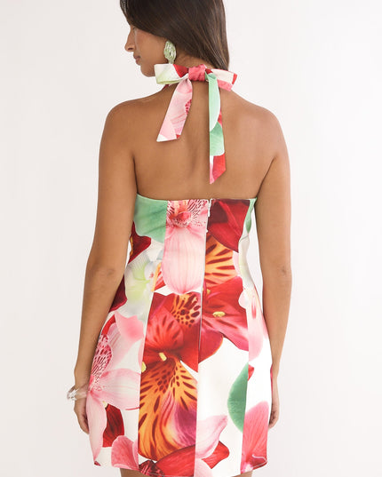 Floral Halter Neck Mini Dress Print