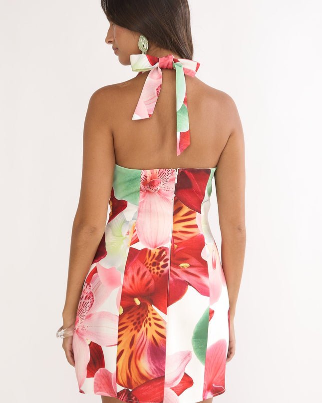 Floral Halter Neck Mini Dress Print