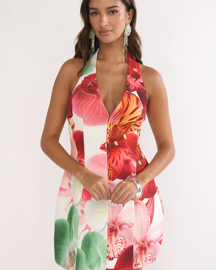 Floral Halter Neck Mini Dress Print