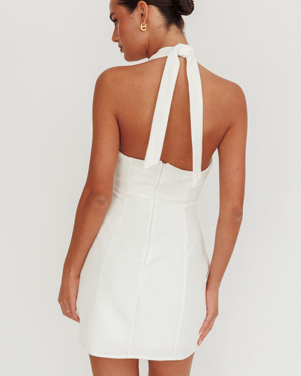 Off White Halter Neck Mini Dress