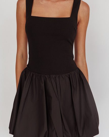 Black Square Neck Bubble Mini Dress