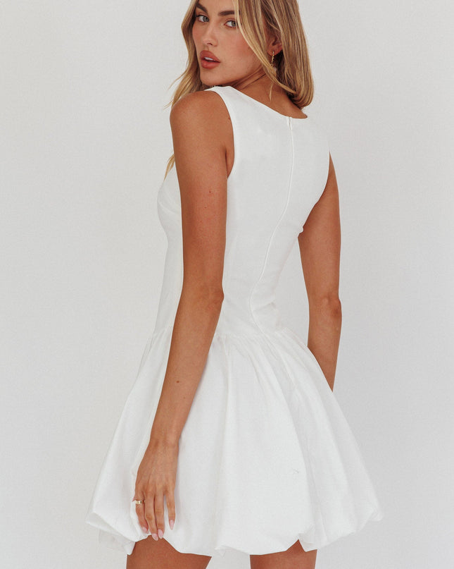 White Square Neck Bubble Mini Dress