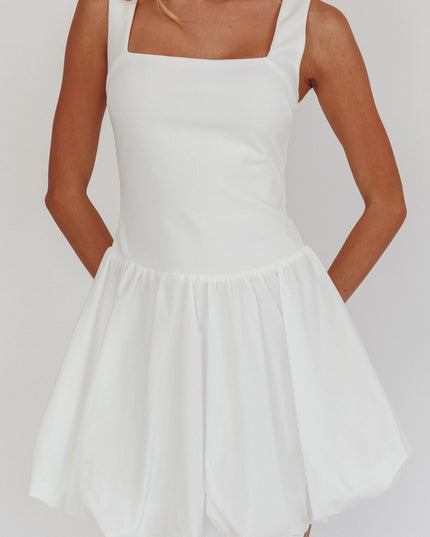 White Square Neck Bubble Mini Dress