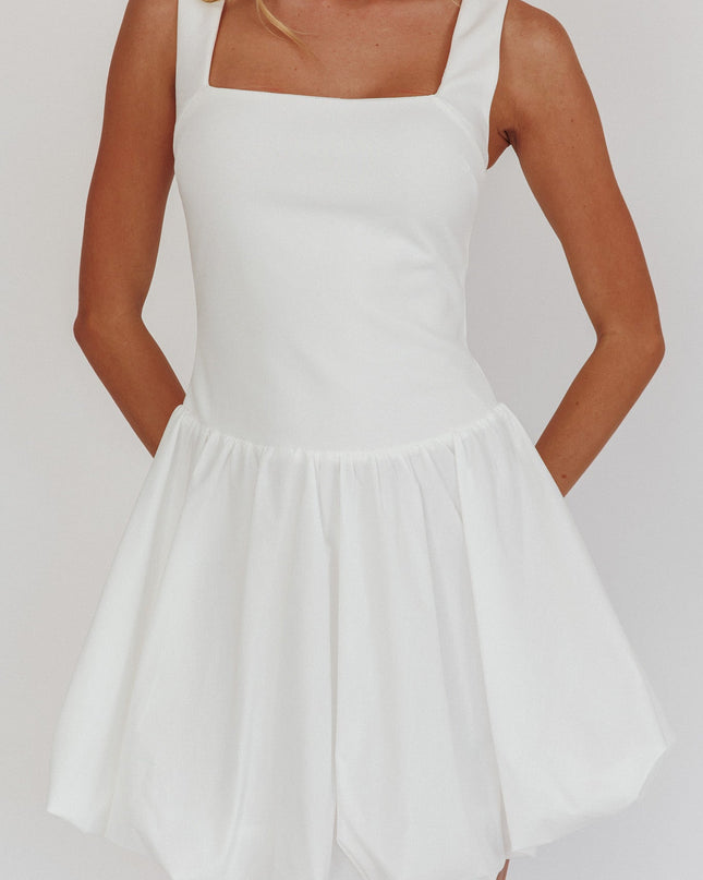 White Square Neck Bubble Mini Dress