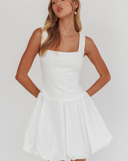 White Square Neck Bubble Mini Dress