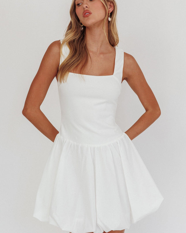 White Square Neck Bubble Mini Dress