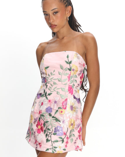 Multi Chat Strapless Mini Dress