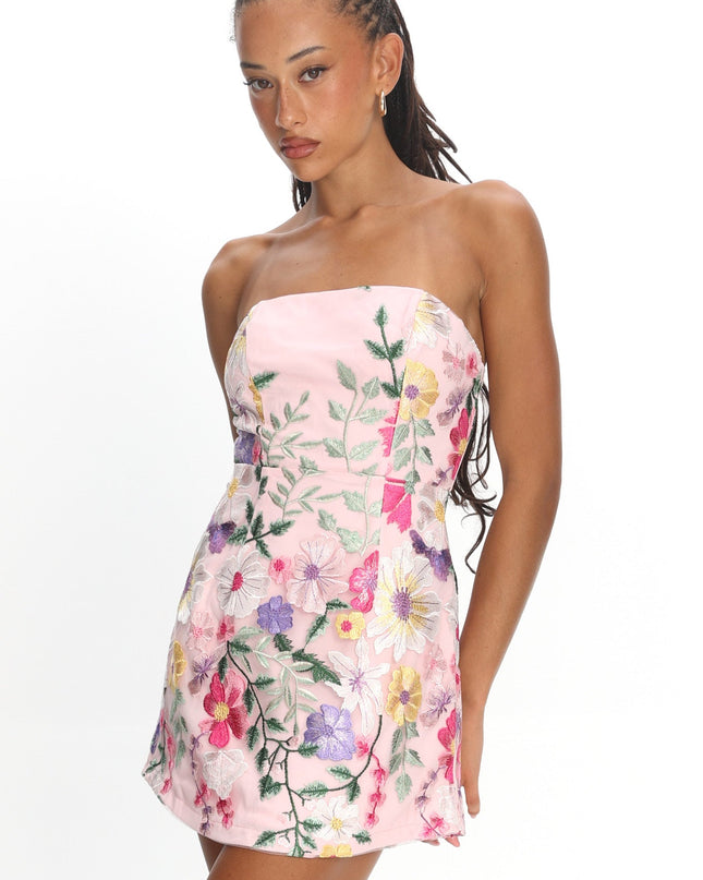 Multi Chat Strapless Mini Dress