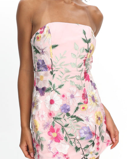 Multi Chat Strapless Mini Dress