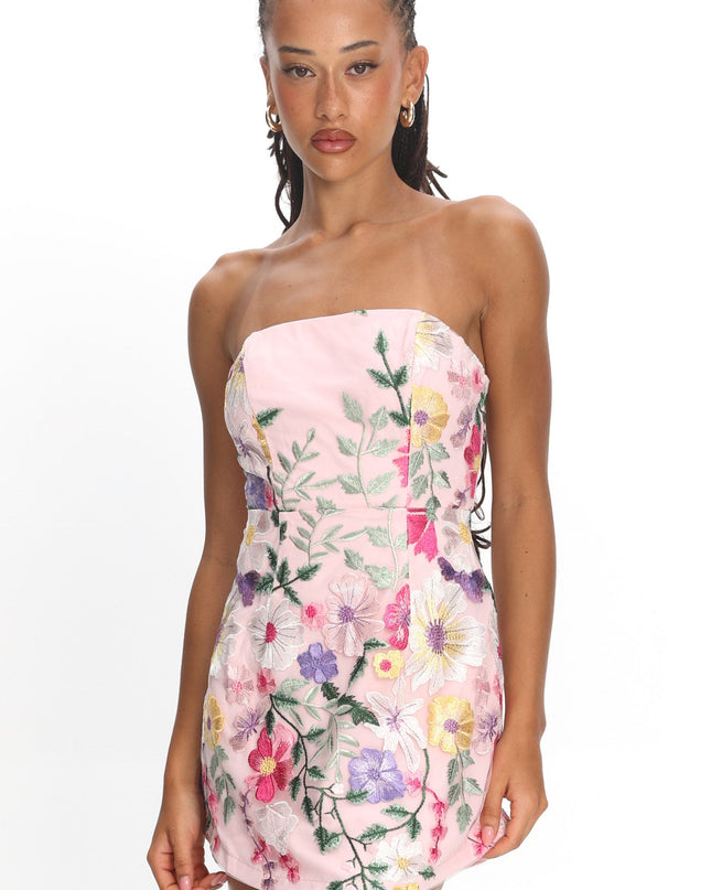 Multi Chat Strapless Mini Dress