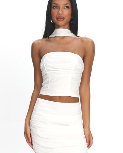 Ivory Ruched Mini Skirt