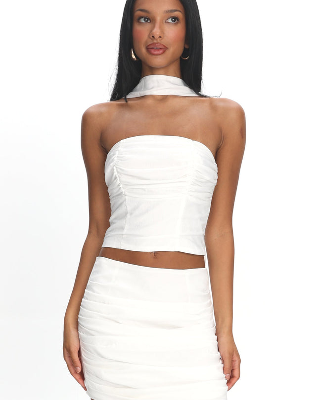 Ivory Ruched Mini Skirt