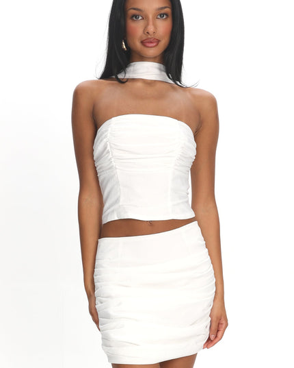 Ivory Ruched Mini Skirt