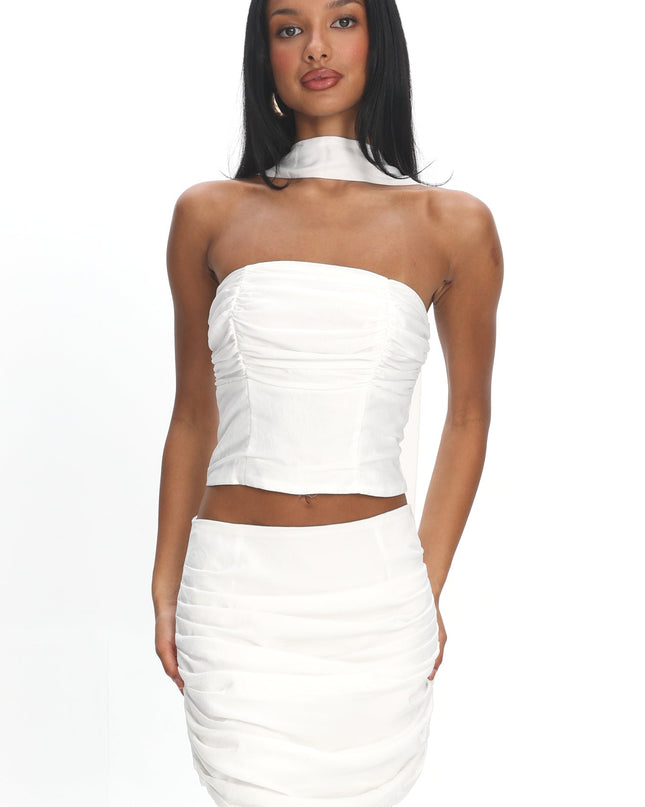 Ivory Strapless Neck Tie Top