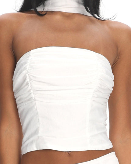 Ivory Strapless Neck Tie Top