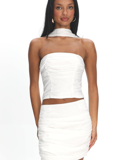 Ivory Strapless Neck Tie Top